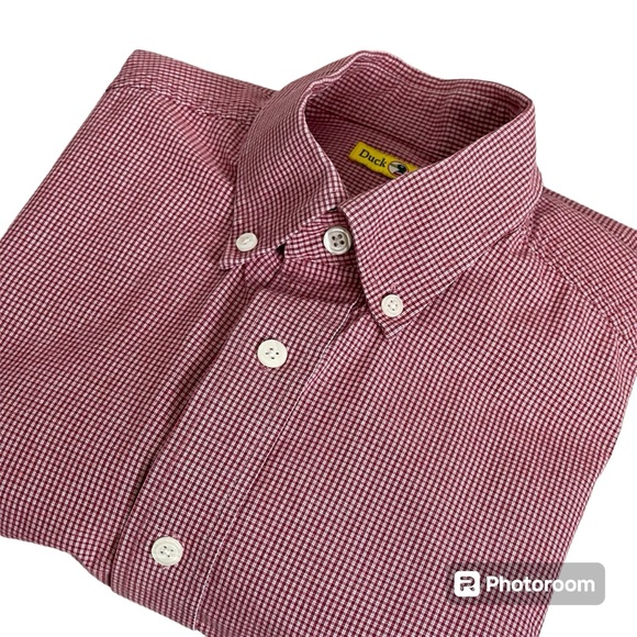 Duck Head Short Sleeve Button Down Shirt Red White Front Pocket Men’s Size Small - Picture 9 of 12